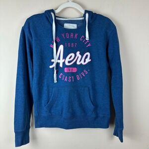 Aeropostale Aero Womens Hoodie Size M Spell Out Graphic Y2K Pullover Friends